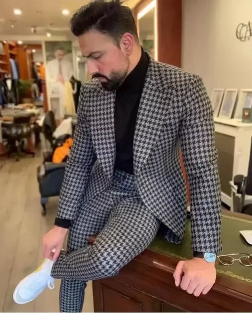 Formal Wear For Men In Wedding - Setelan Jas Pria Vintage Houndstooth Kerah