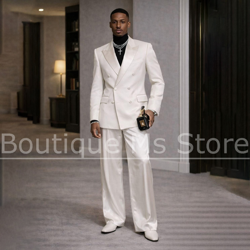 Formal Wear For Men In Wedding - Jas Satin Putih Pria 2 Potong
