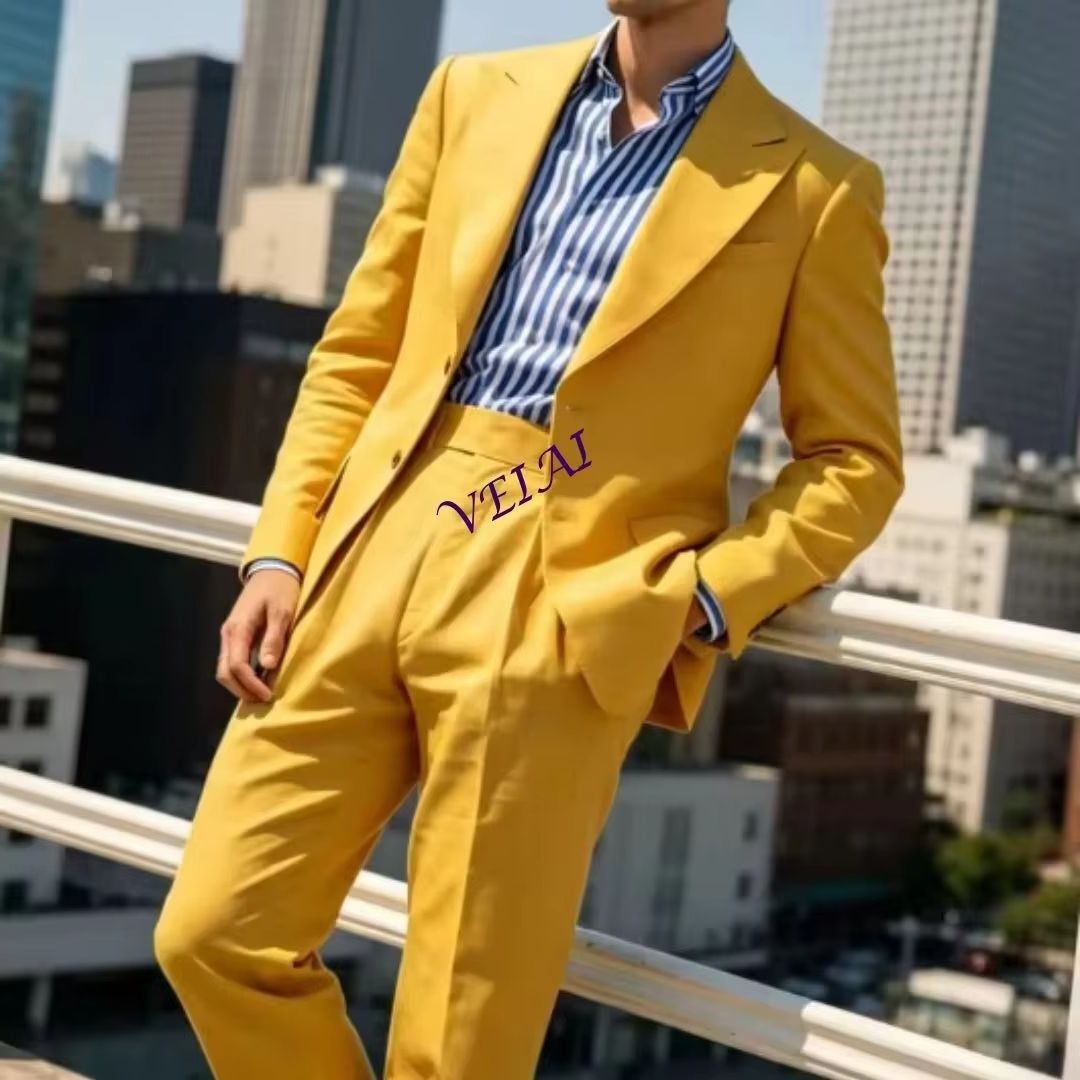 Men'S Relaxed Formal Wear - Setelan Pria 2-Potong Linen Hijau Sage