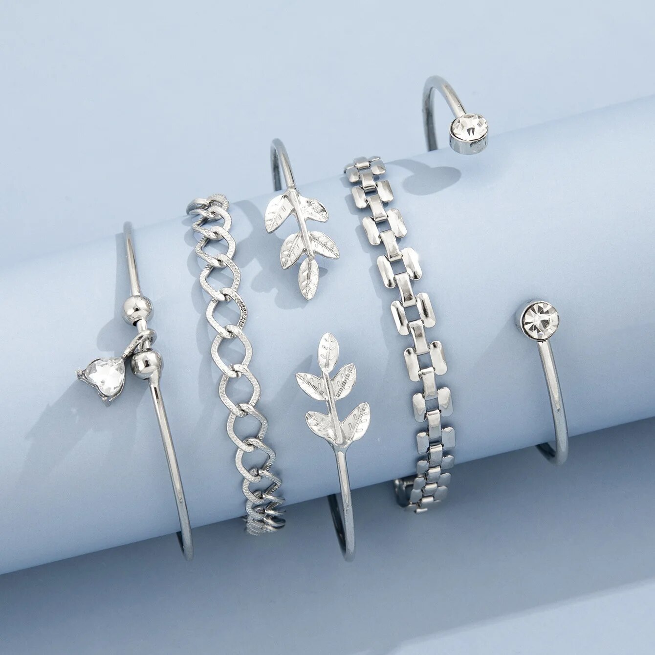 Set Gelang daun Bohemian wanit - Cufflinks Silver Set ulasan dan harga