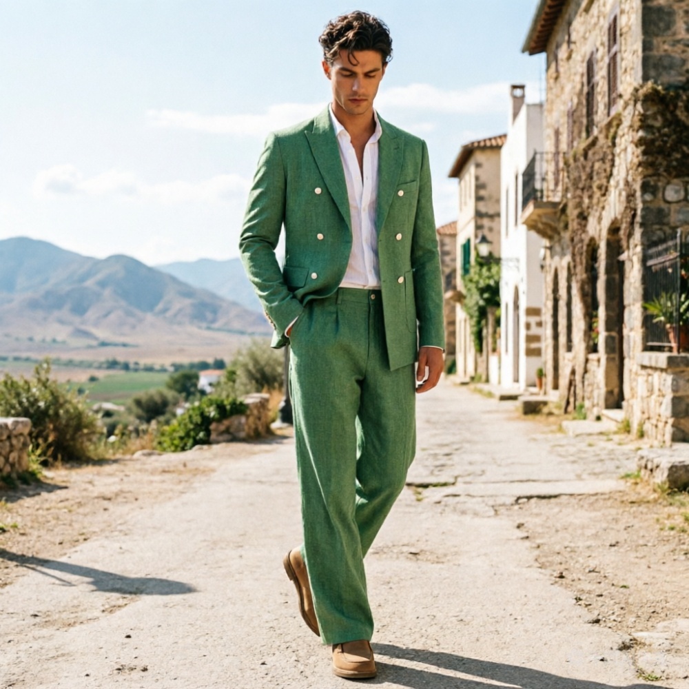 Setelan Pria Linen Hijau Sage  - Men'S Relaxed Formal Wear ulasan dan harga
